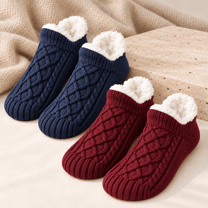 fleece lined bed socks navy wine - Fleece-Lined Bed Socks - Two Pack | Heated Comfort UK